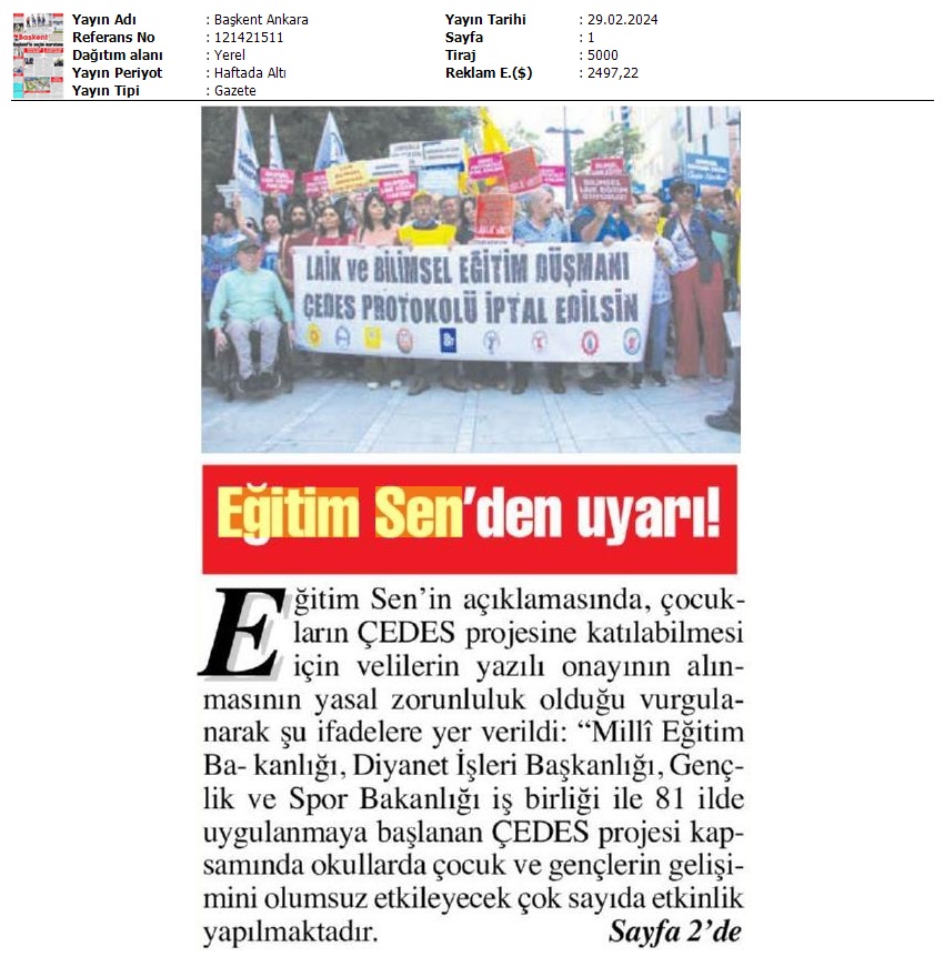 Eğitim Sen'den Uyarı! / Başkent Ankara