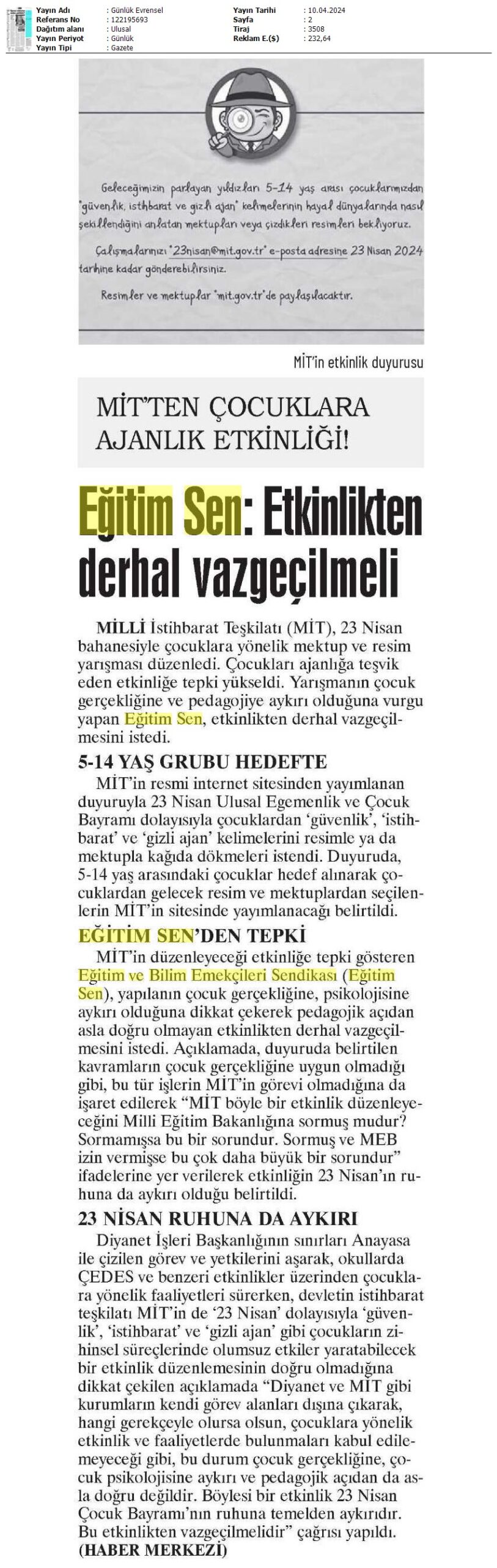 Eğitim Sen: Etkinlikten Derhal Vazgeçilmeli / Evrensel