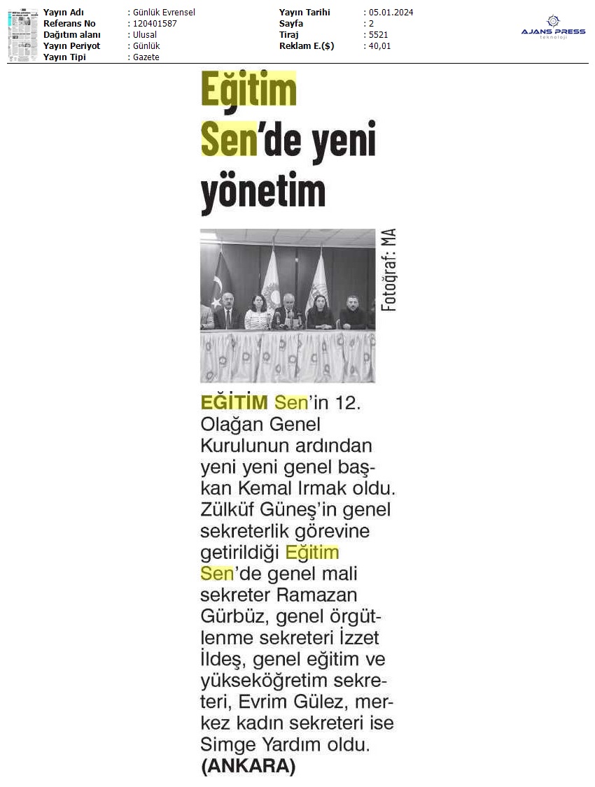 Eğitim Sen'de Yeni Yönetim / Evrensel