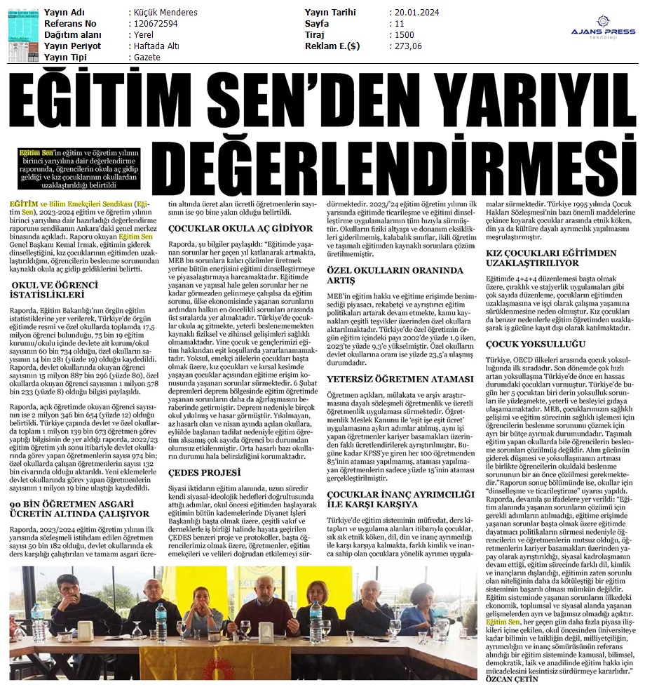 Eğitim Sen'den Yarıyıl Değerlendirmesi / Küçük Menderes