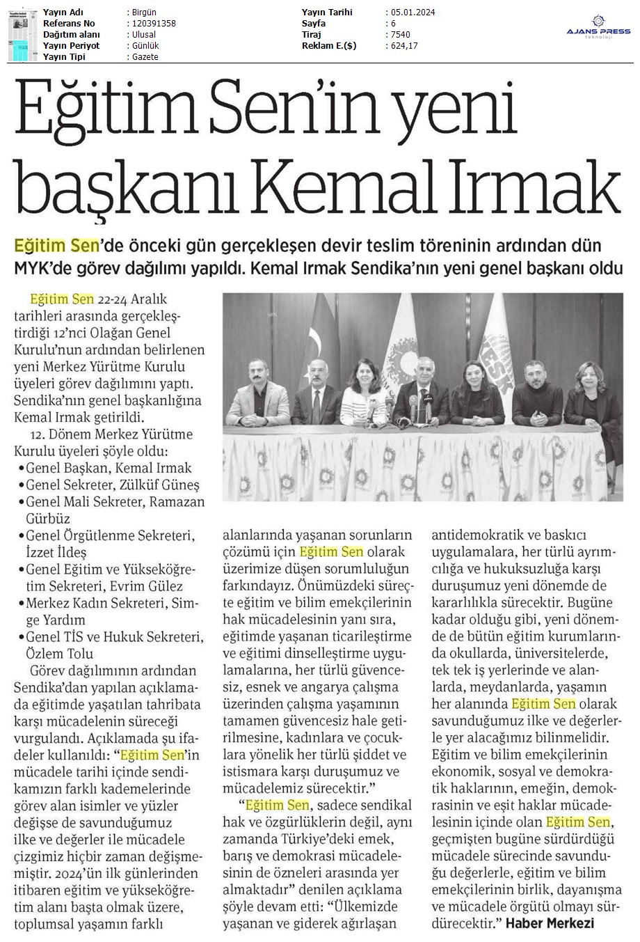 Eğitim Sen'in Yeni Başkanı Kemal Irmak / Birgün