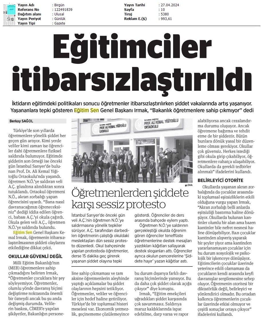 Eğitimciler İtibarsızlaştırıldı / Birgün