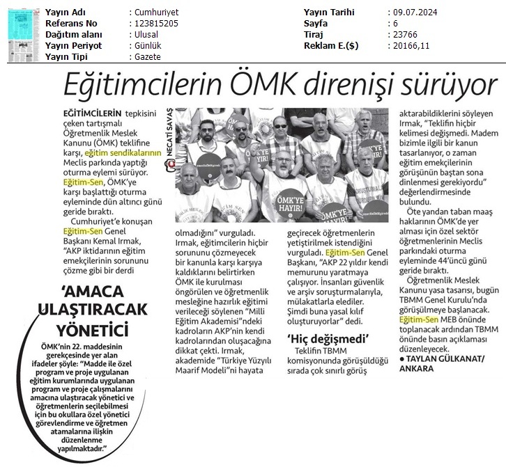 Eğitimcilerin ÖMK Direnişi Sürüyor / Cumhuriyet