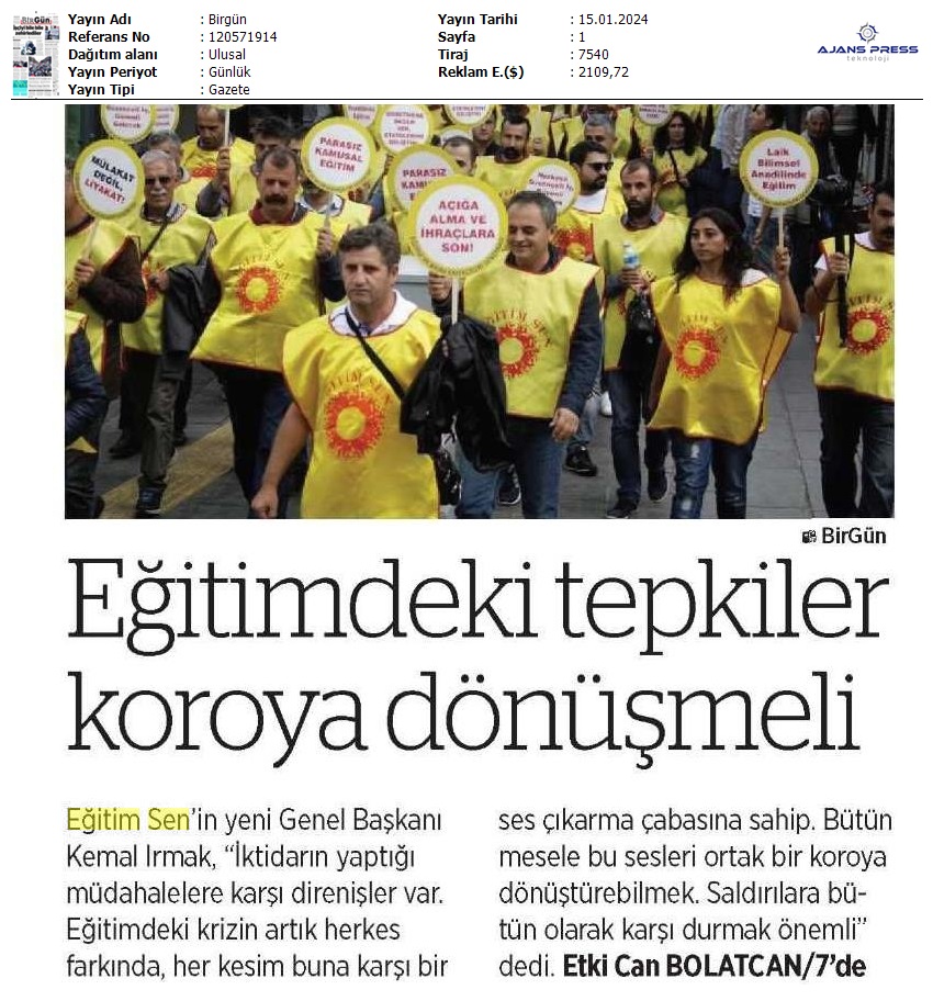 Eğitimdeki Tepkiler Koroya Dönüşmeli / Birgün