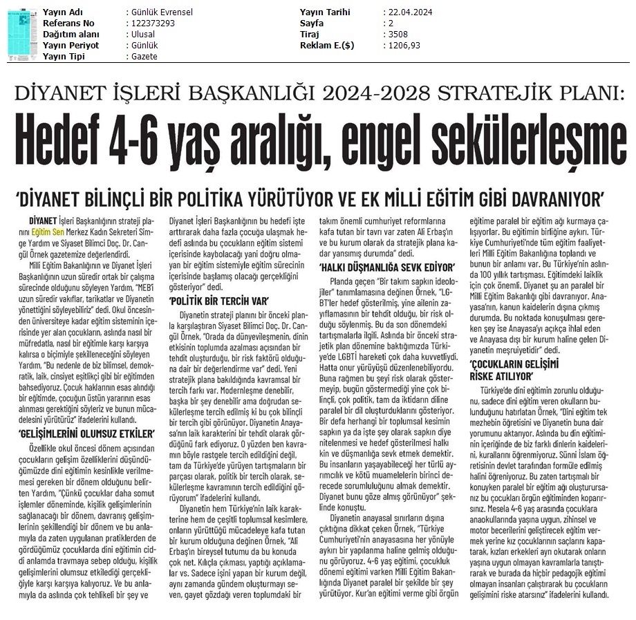 Hedef 4-6 Yaş Aralığı, Engel Sekülerleşme / Evrensel