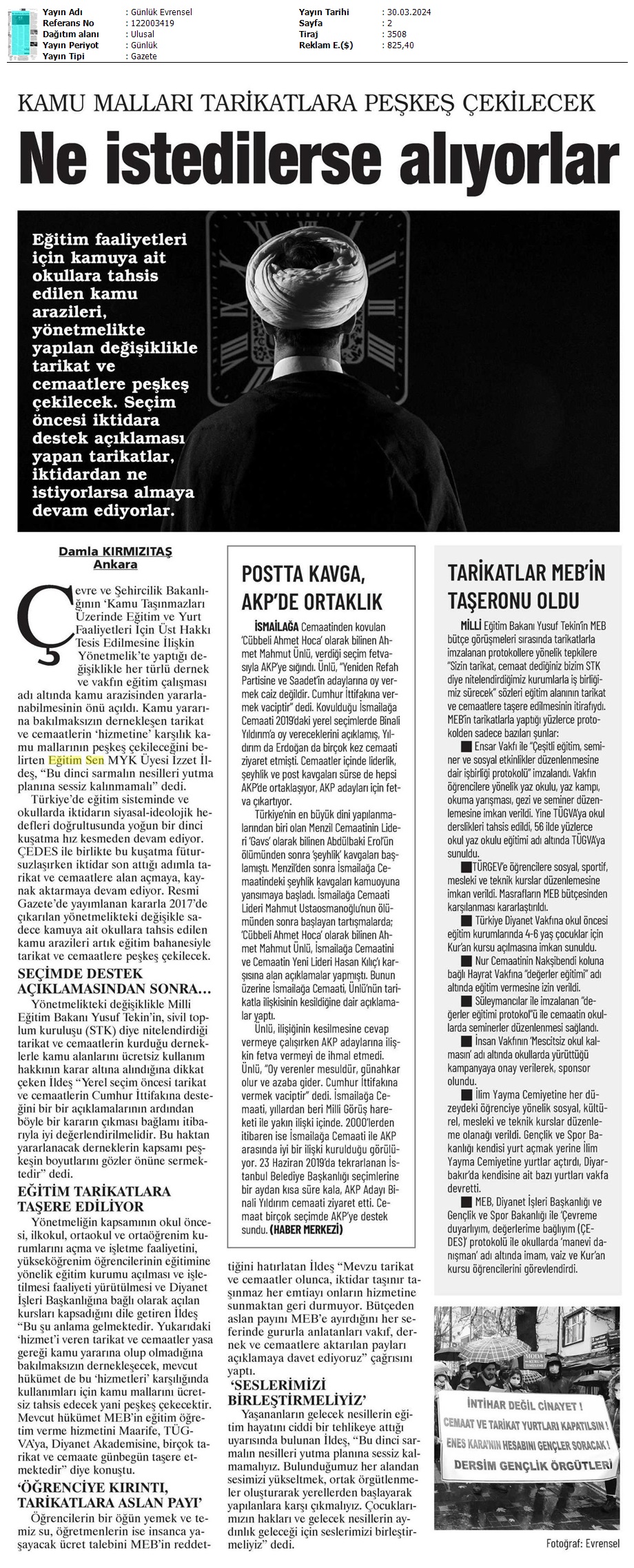 Kamu Malları Tarikatlara Peşkeş Çekilecek / Evrensel