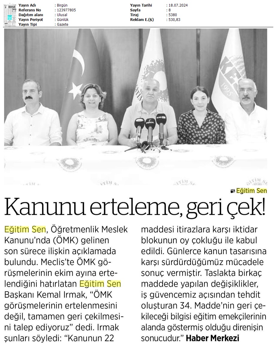 Kanunu Erteleme, Geri Çek! / Birgün