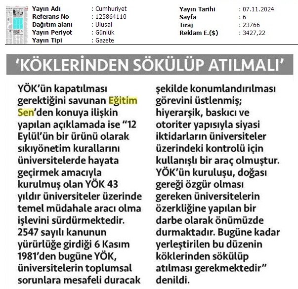 "Köklerinden Sökülüp Atılmalı" / Cumhuriyet