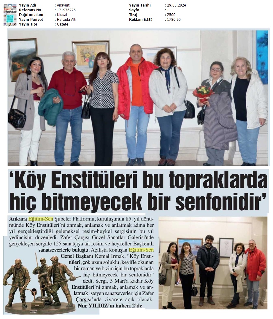 Köy Enstitüleri Bu Topraklarda Hiç Bitmeyecek Bir Senfonidir / Anayurt