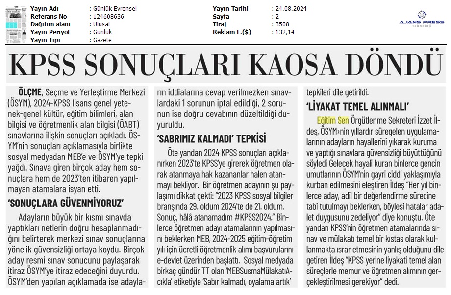 KPSS Sonuçları Kaosa Döndü / Evrensel
