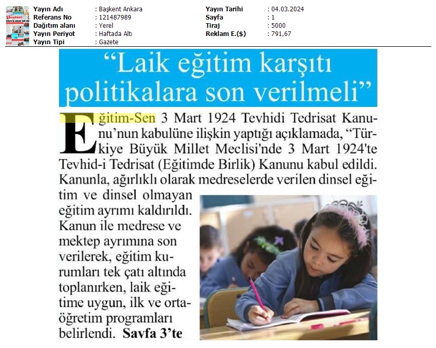 "Laik Eğitim Karşıtı Politikalara Son Verilmeli" / Başkent Ankara