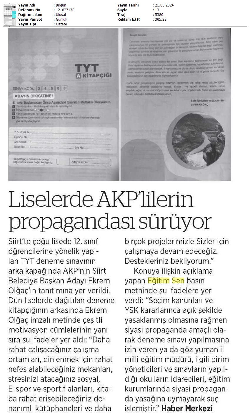 Liselerde AKP'lilerin Propagandası Sürüyor / Birgün