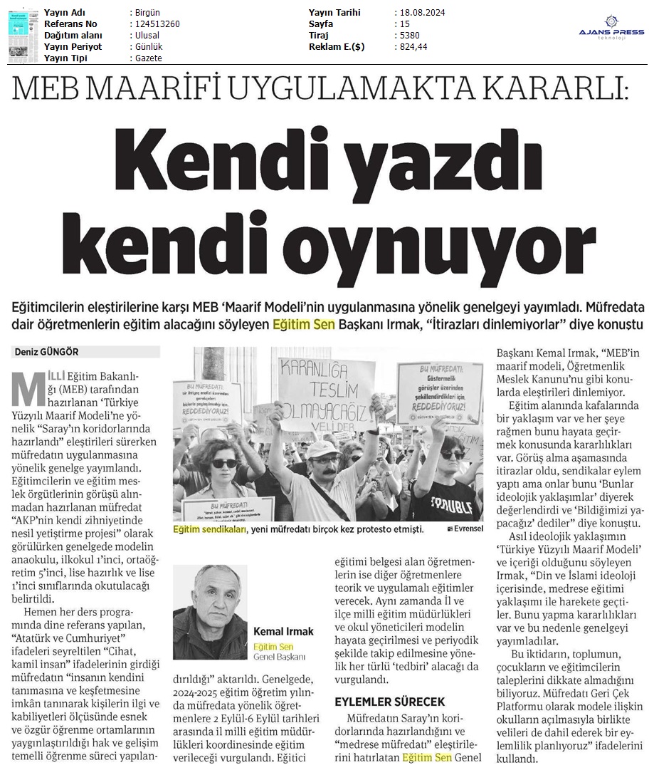 MEB Maarifi Uygulamakta Kararlı: Kendi Yazdı Kendi Oynuyor / Birgün