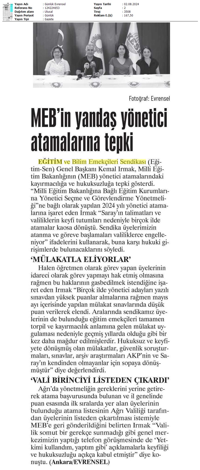 MEB'in Yandaş Yönetici Atamalarına Tepki / Evrensel