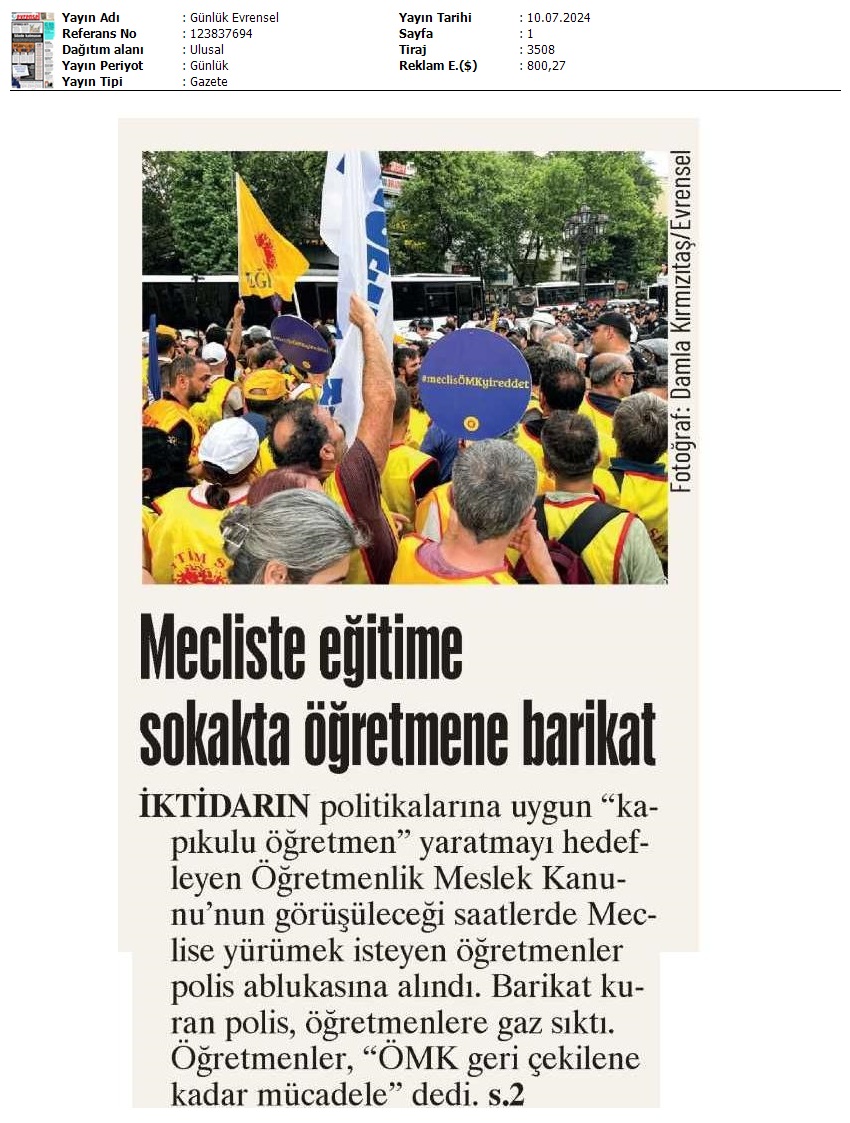 Meclis'te Eğitime, Sokakta Öğretmene Barikat / Evrensel