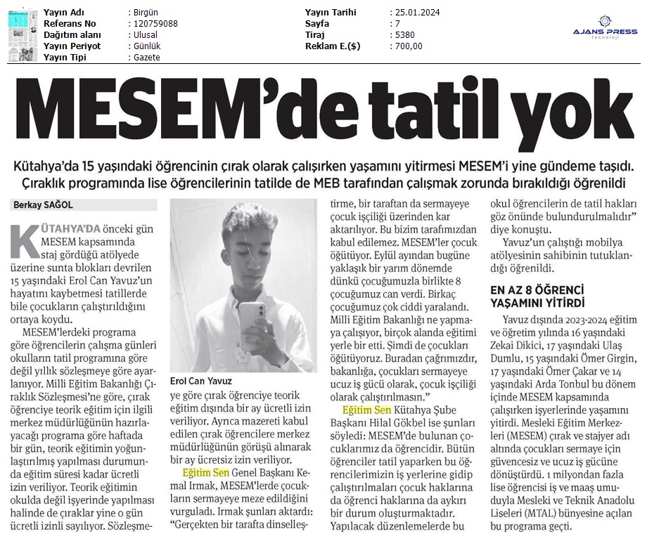 MESEM'de Çocuğa Tatil Yok / Birgün