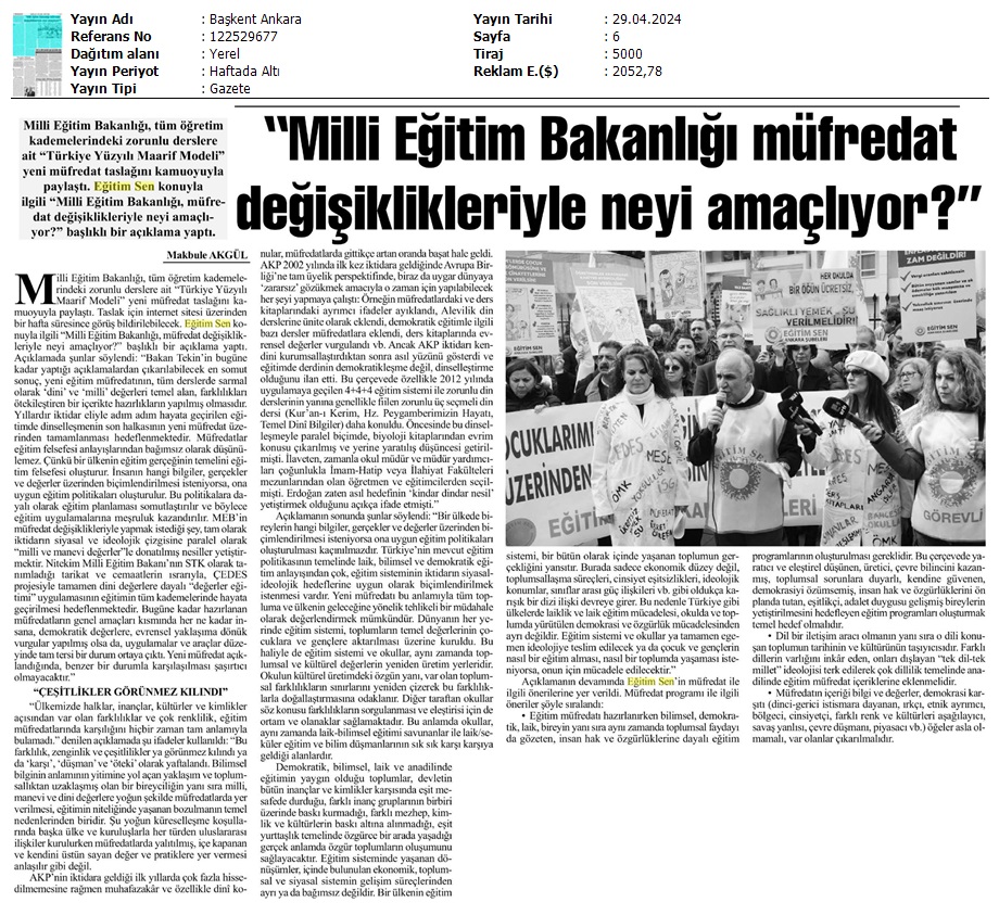 "Milli Eğitim Bakanlığı Müfredat Değişiklikleriyle Neyi Amaçlıyor?" / Başkent Ankara