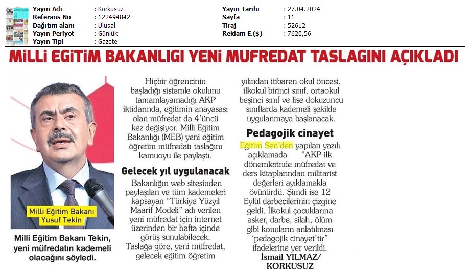 Milli Eğitim Bakanlığı Yeni Müfredat Taslağını Açıkladı