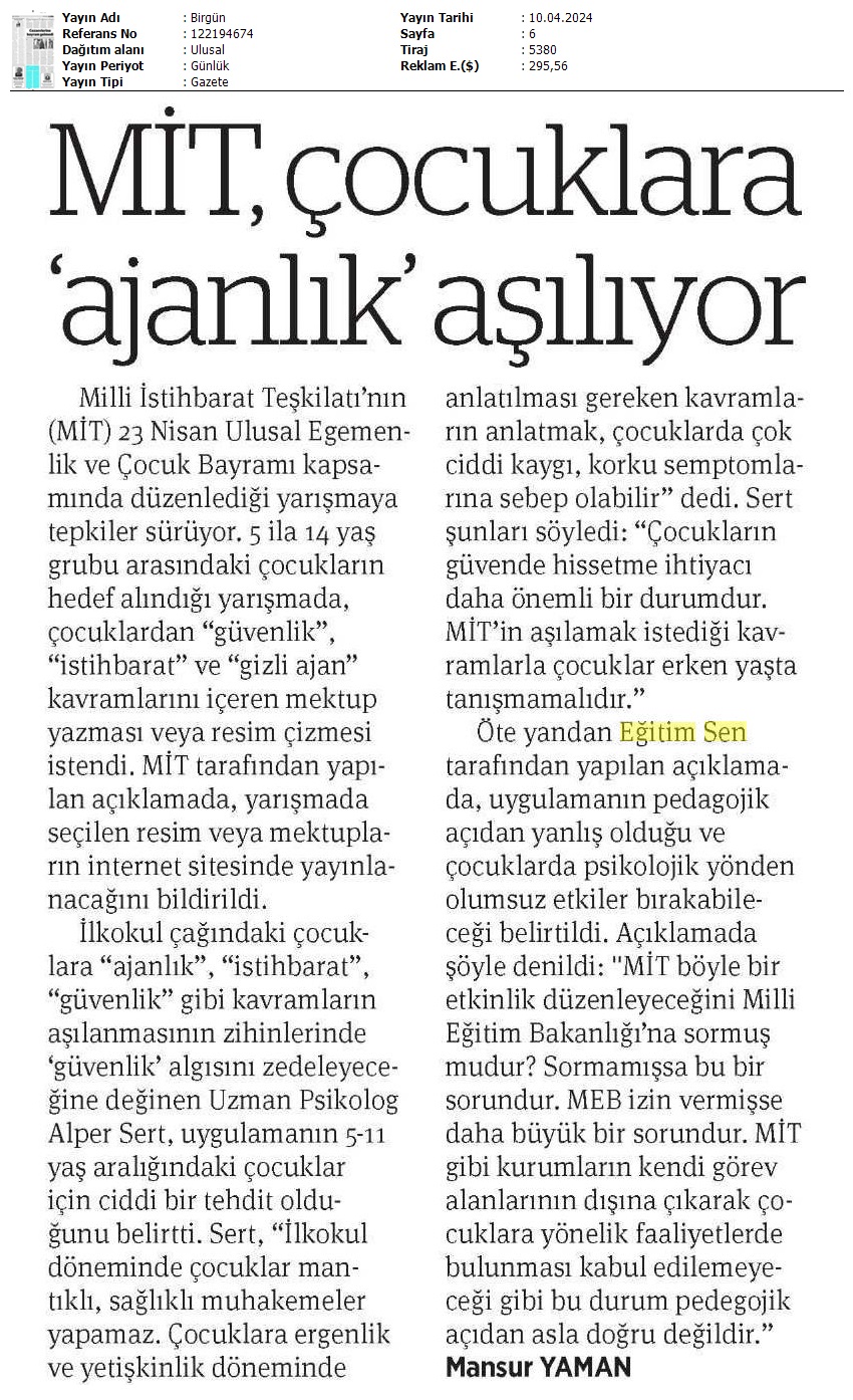 MİT, Çocuklara 'Ajanlık' Aşılıyor / Birgün
