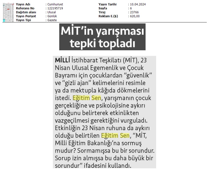 MİT'in Yarışması Tepki Topladı / Cumhuriyet
