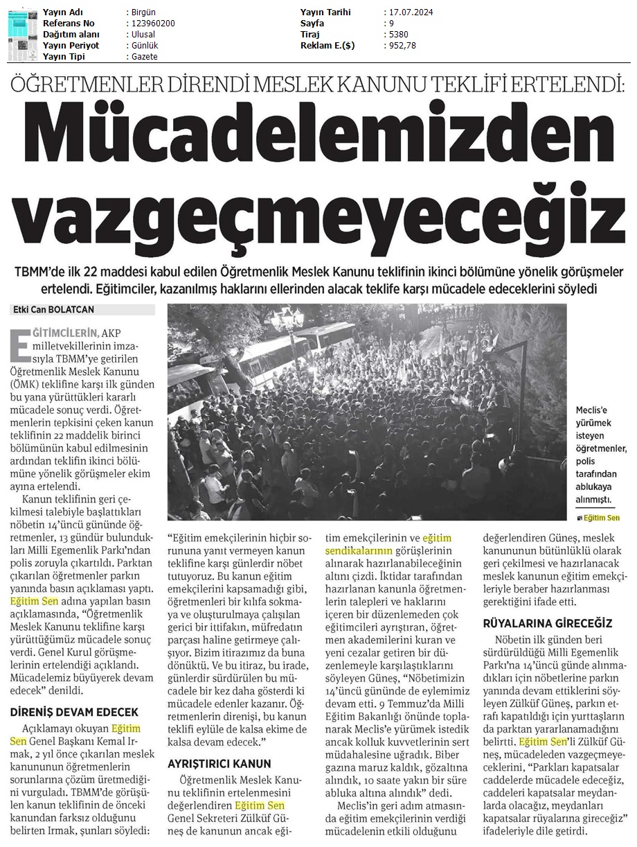 Mücadelemizden Vazgeçmeyeceğiz / Birgün