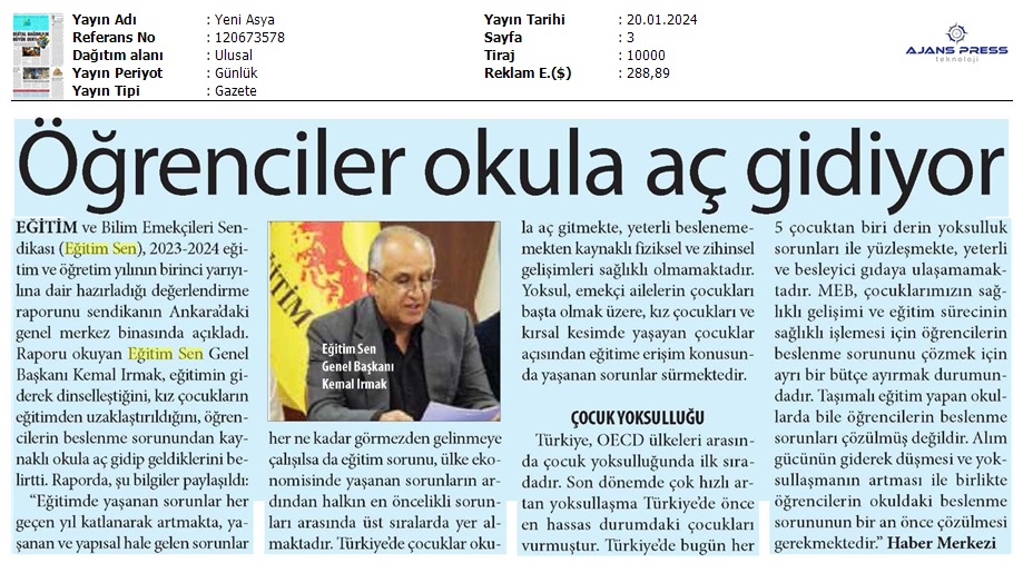 Öğrenciler Okula Aç Gidiyor / Yeni Asya