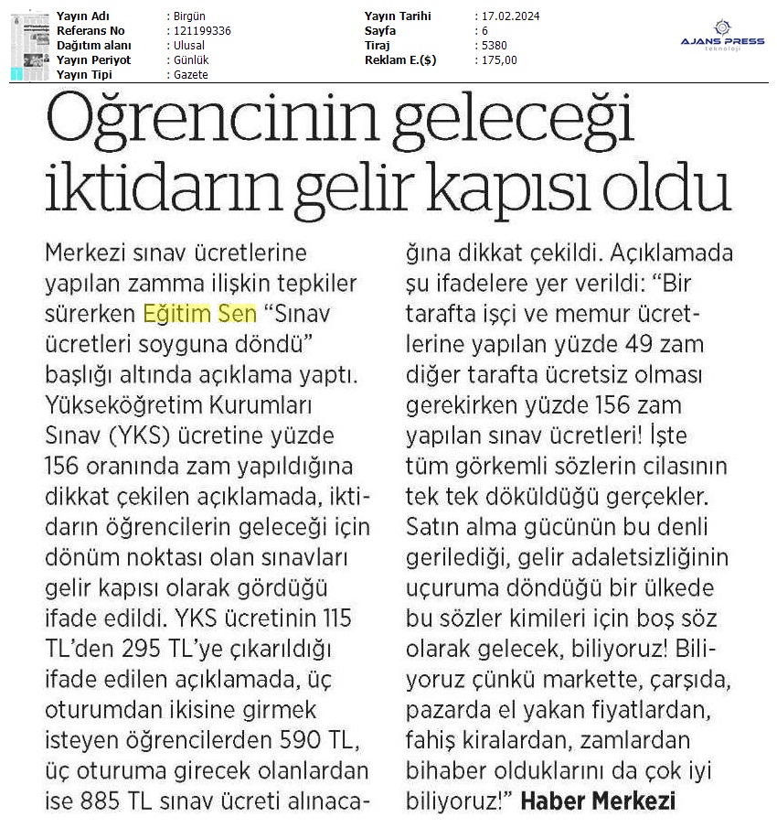 Öğrencinin Geleceği İktidarın Gelir Kapısı Oldu / Birgün
