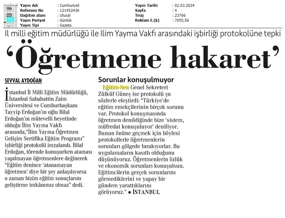"Öğretmene Hakaret" / Cumhuriyet