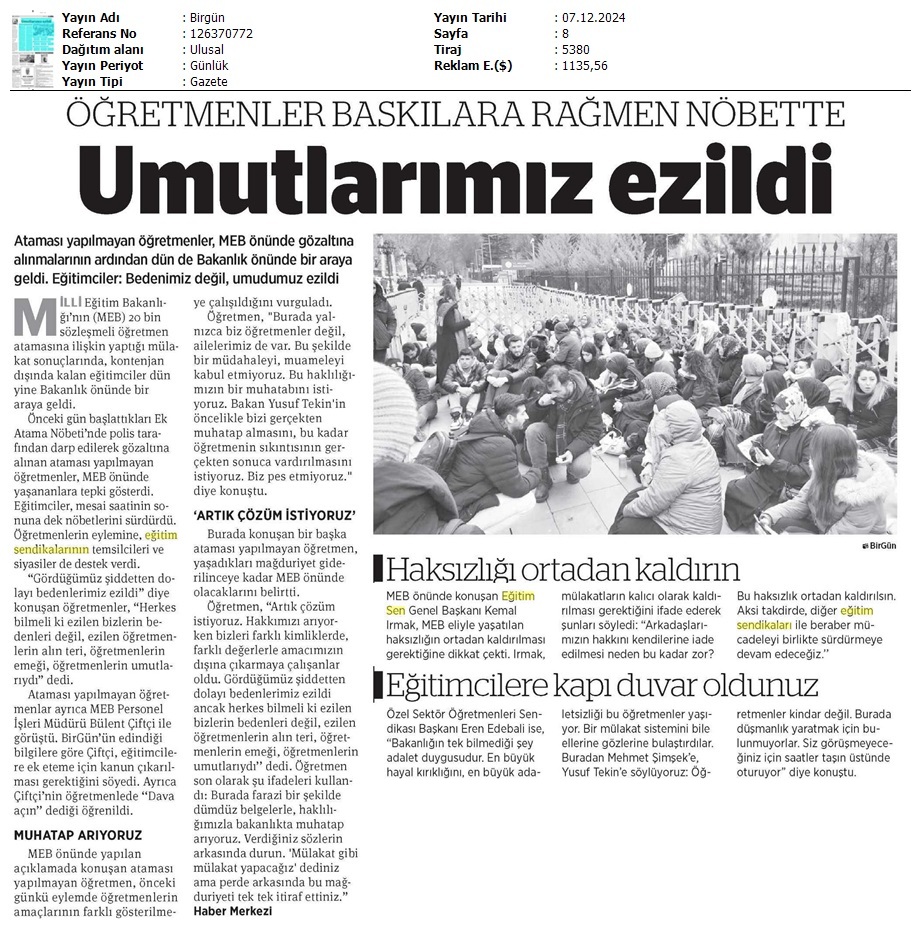 Öğretmenler Baskılara Rağmen Nöbette / Birgün