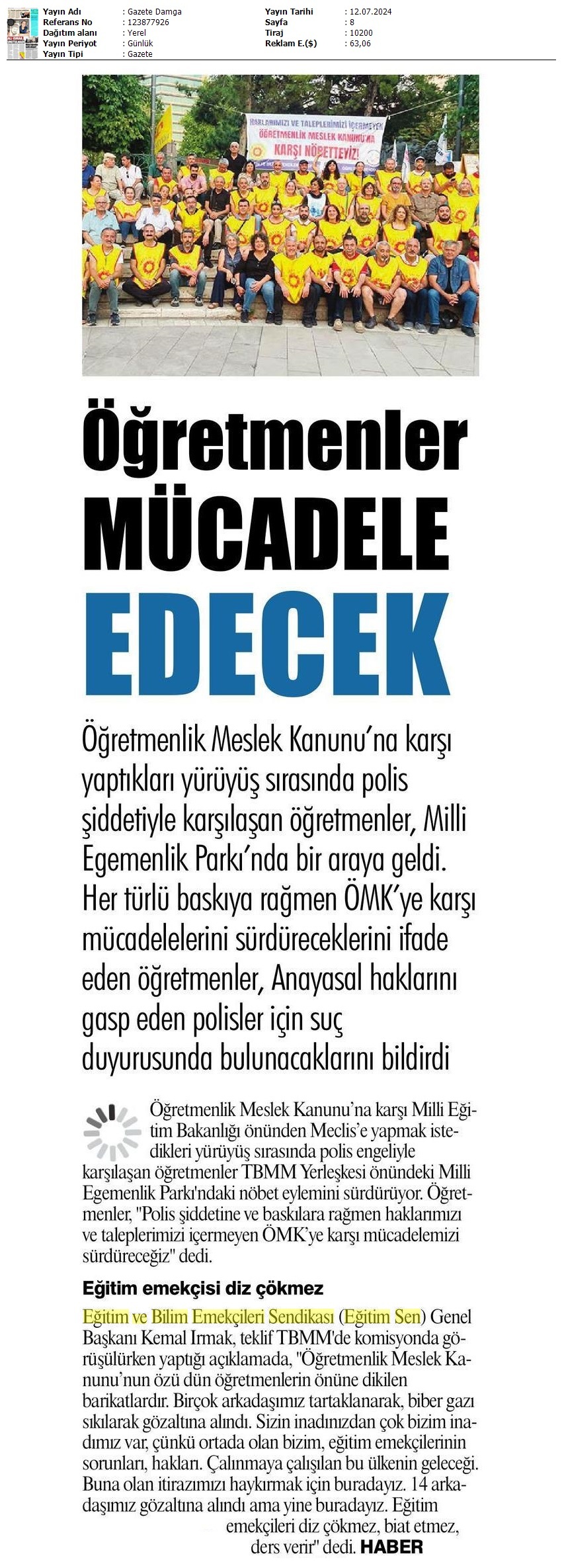 Öğretmenler Mücadele Edecek / Gazete Damga