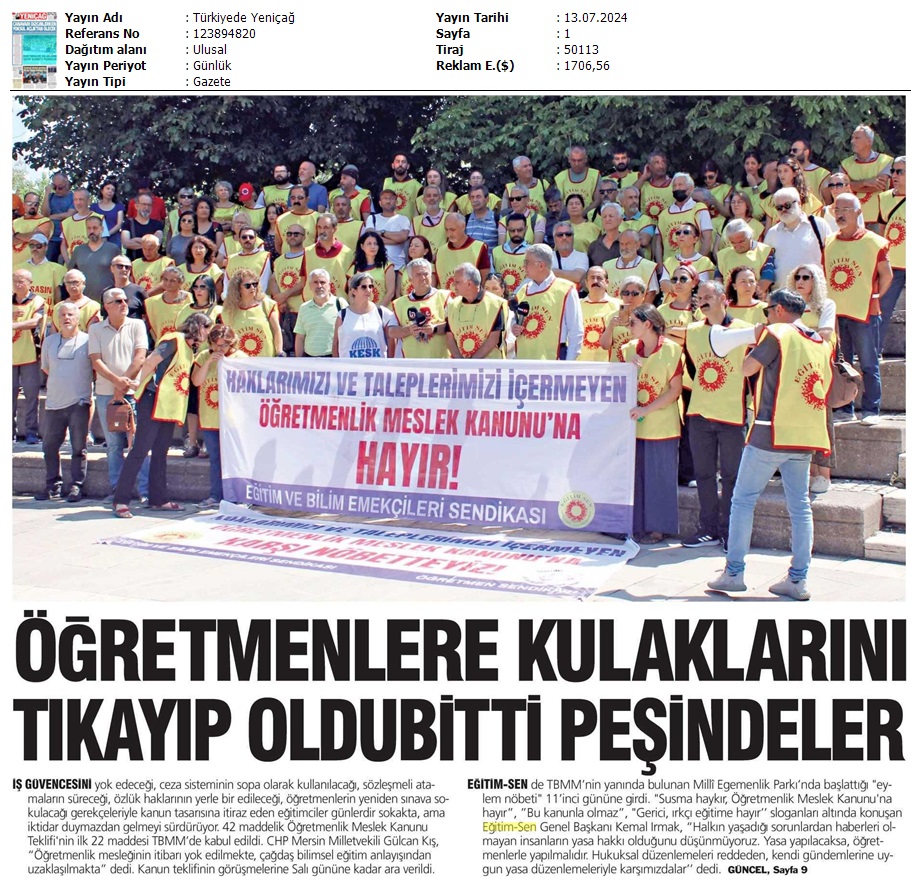 Öğretmenlere Kulaklarını Tıkayıp Oldubitti Peşindeler / Türkiye'de Yeniçağ