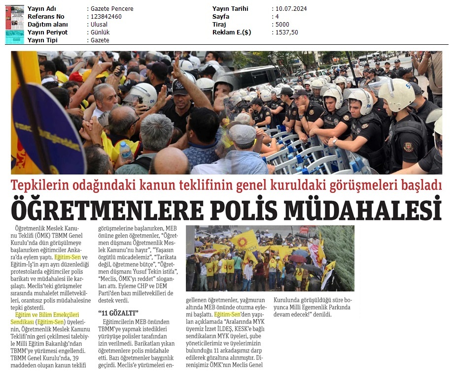 Öğretmenlere Polis Müdahalesi / Gazete Pencere