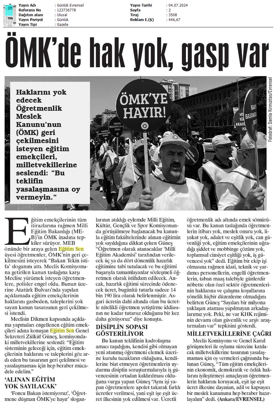 ÖMK'de Hak Yok, Gasp Var / Evrensel