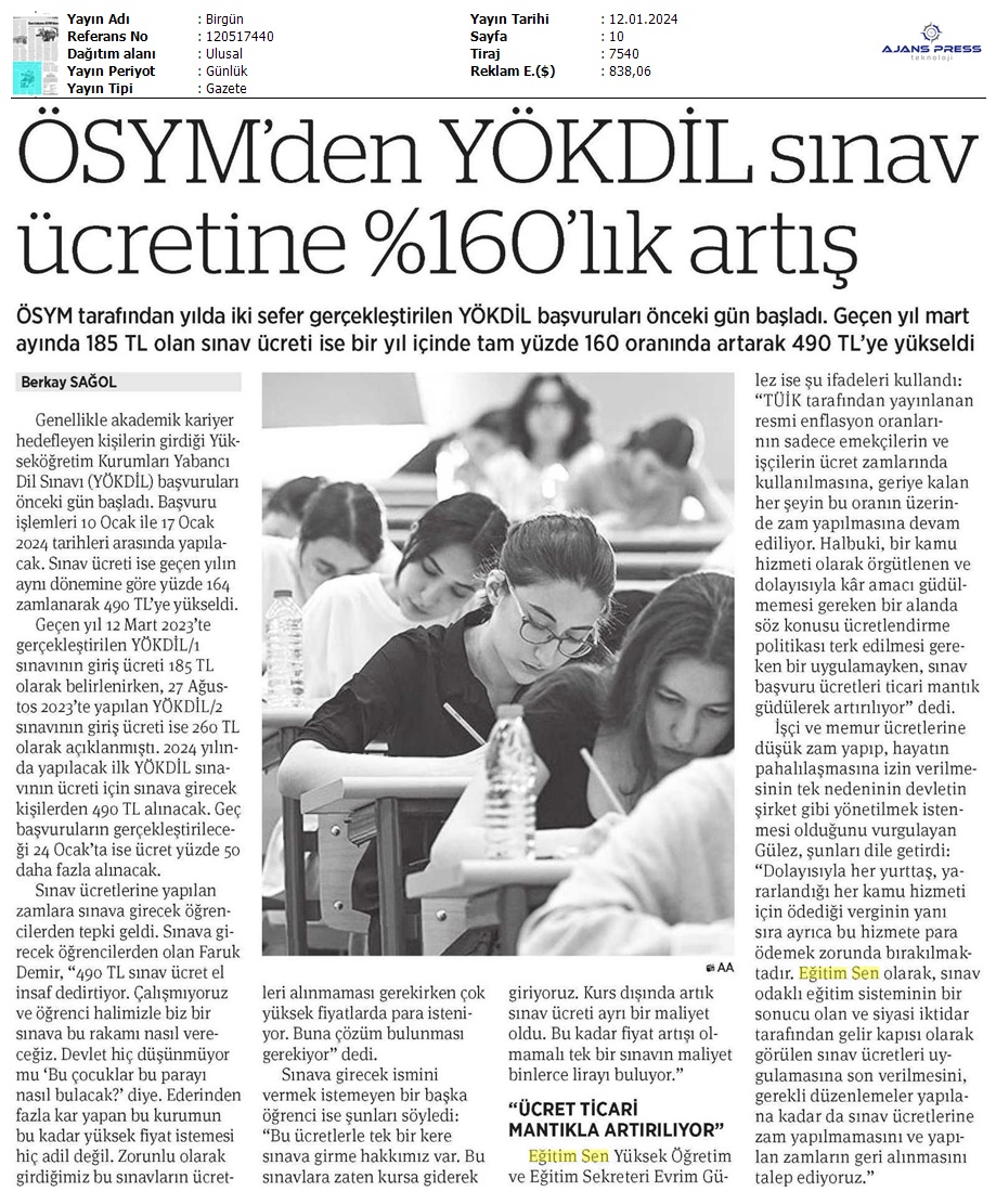 ÖSYM'den YÖKDİL Sınav Ücretine %160'lık Artış / Birgün