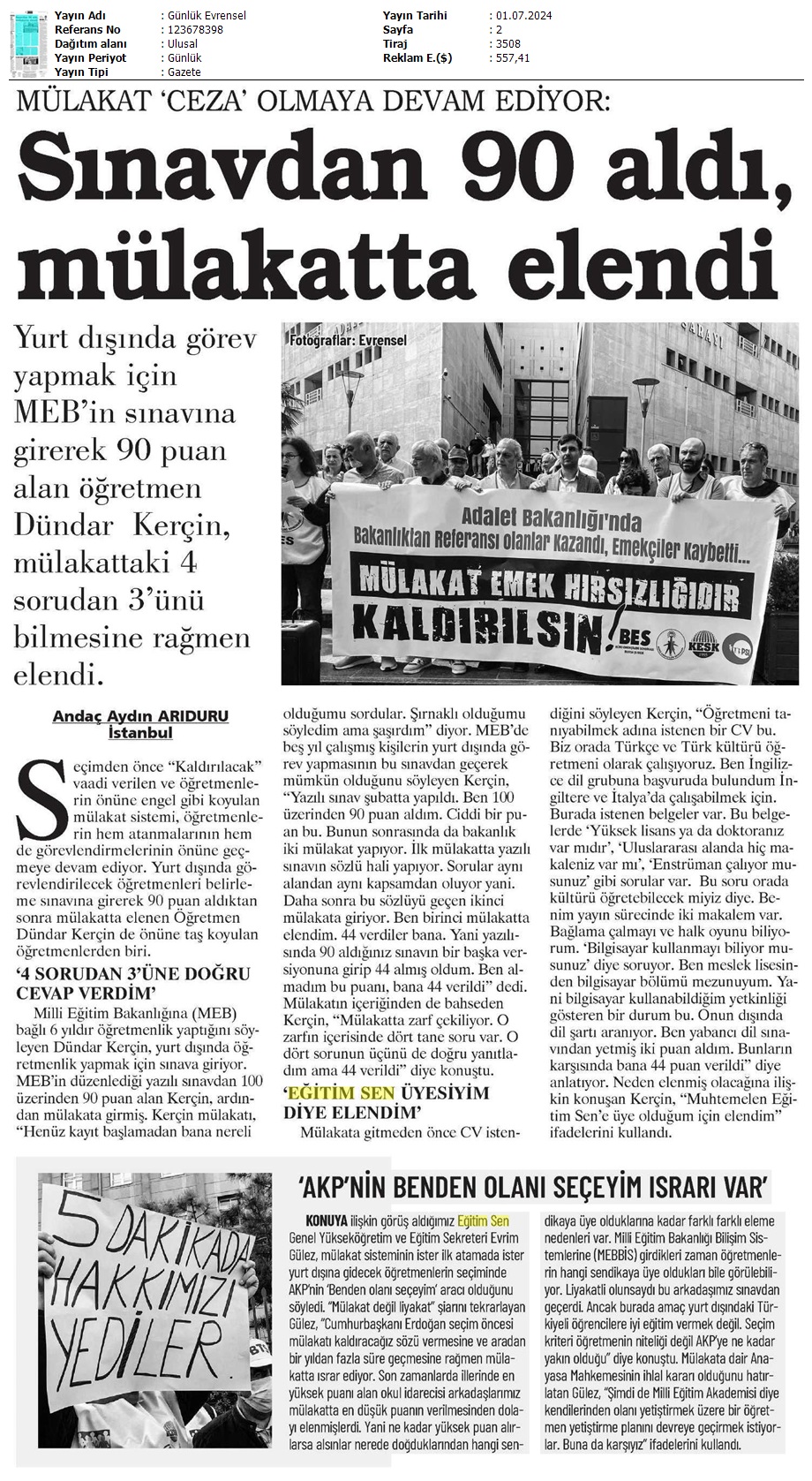 Sınavdan 90 Aldı, Mülakatta Elendi / Evrensel