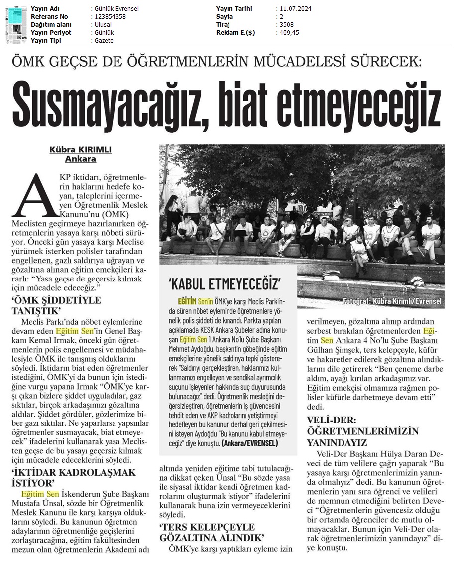 Susmayacağız, Biat Etmeyeceğiz / Evrensel