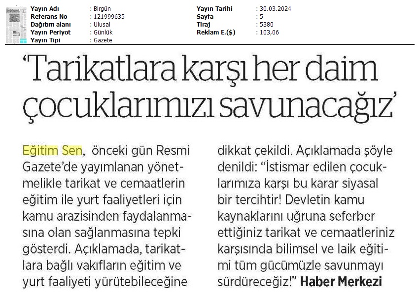 "Tarikatlara Karşı Her Daim Çocuklarımızı Savunacağız" / Birgün