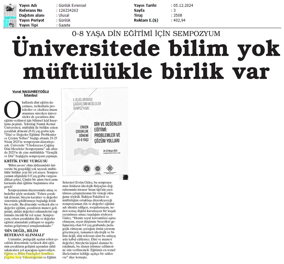 Üniversitede Bilim Yok, Müftülükle Birlik Var / Evrensel