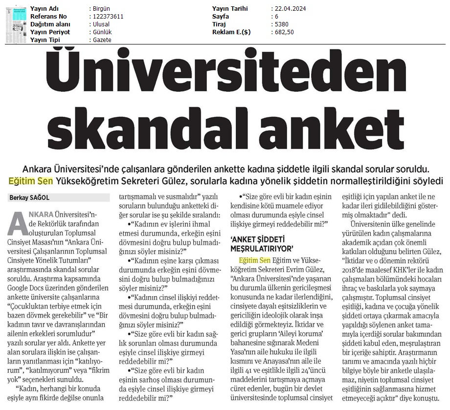 Üniversiteden Skandal Anket / Birgün