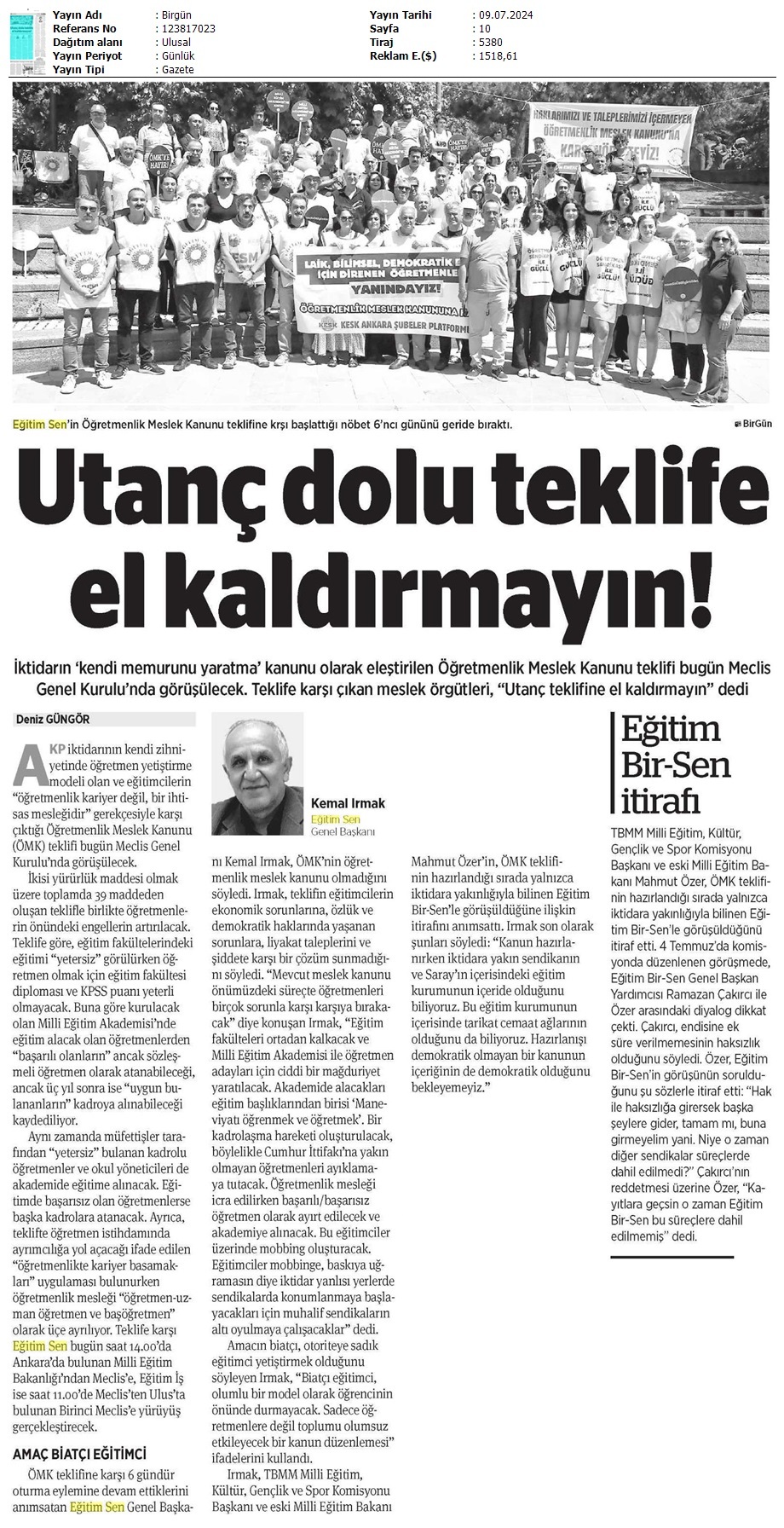 Utanç Dolu Teklife El Kaldırmayın! / Birgün