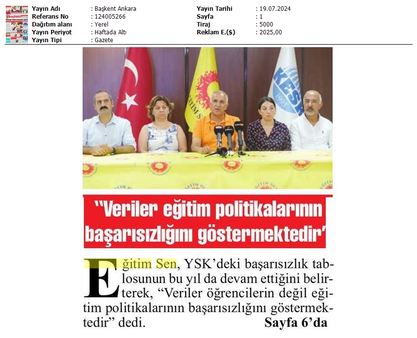 "Veriler Eğitim Politikalarının Başarısızlığını Göstermektedir" / Başkent Ankara