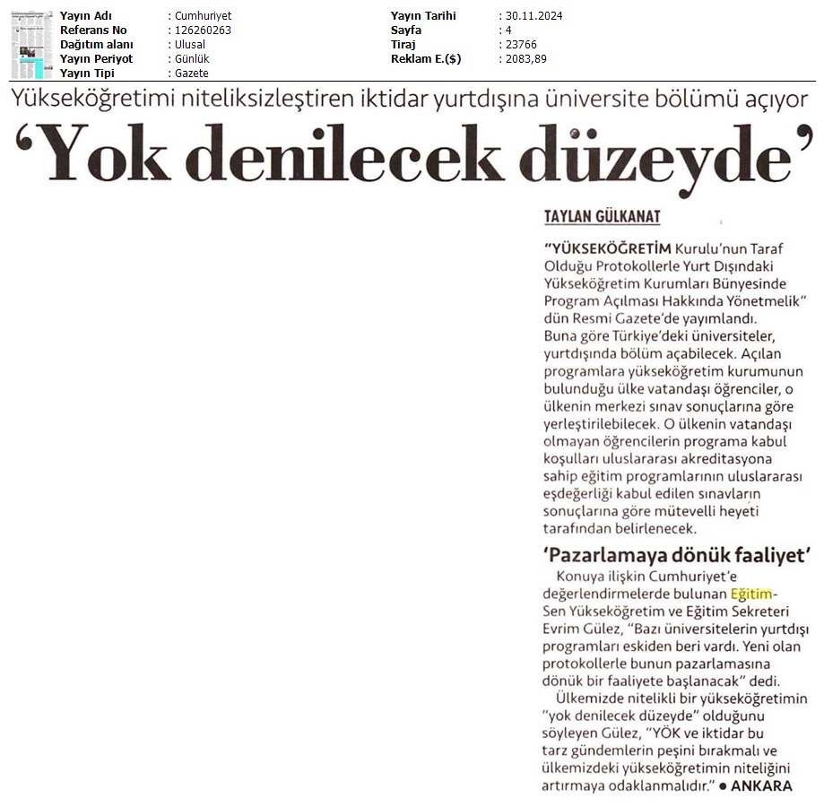 "Yok Denilecek Düzeyde" / Cumhuriyet