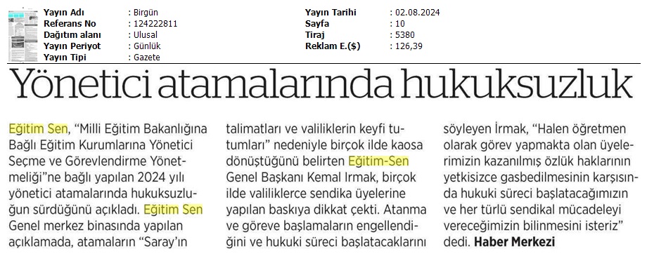Yönetici Atamalarında Hukuksuzluk / Birgün