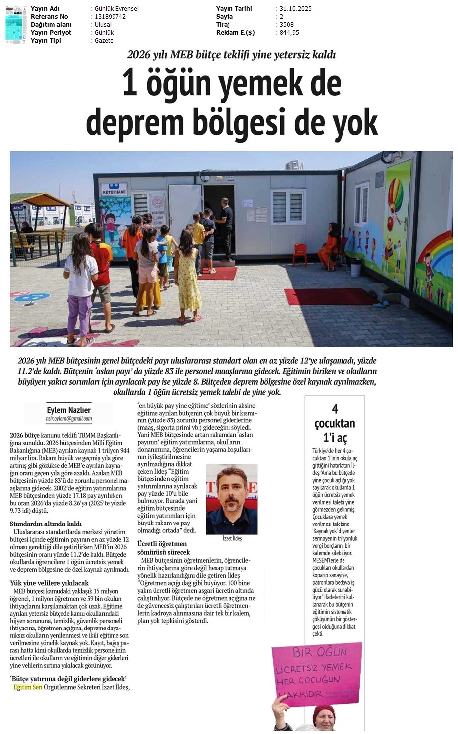 1 Öğün Yemek de Deprem Bölgesi de Yok / Evrensel