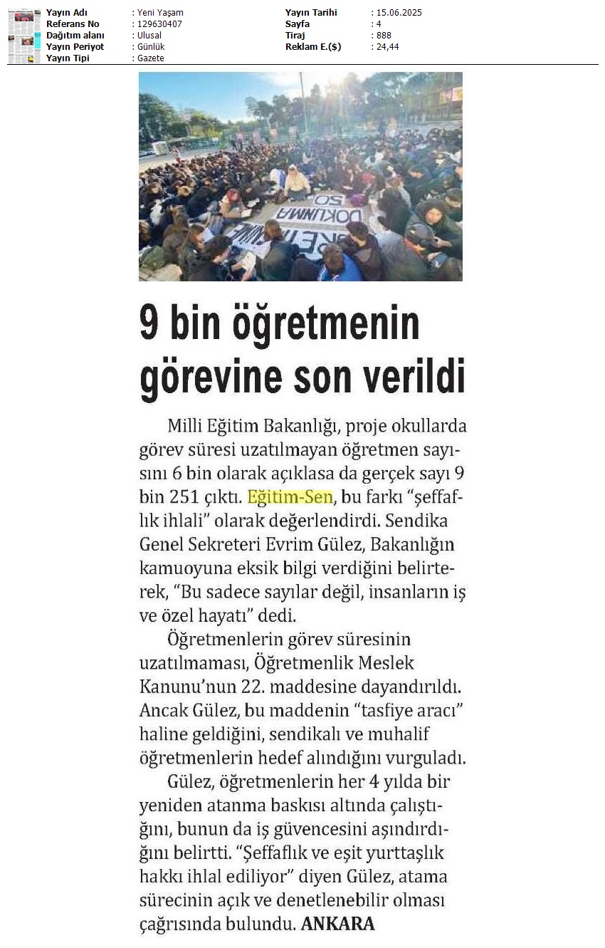9 Bin Öğretmenin Görevine Son Verildi / Yeni Yaşam