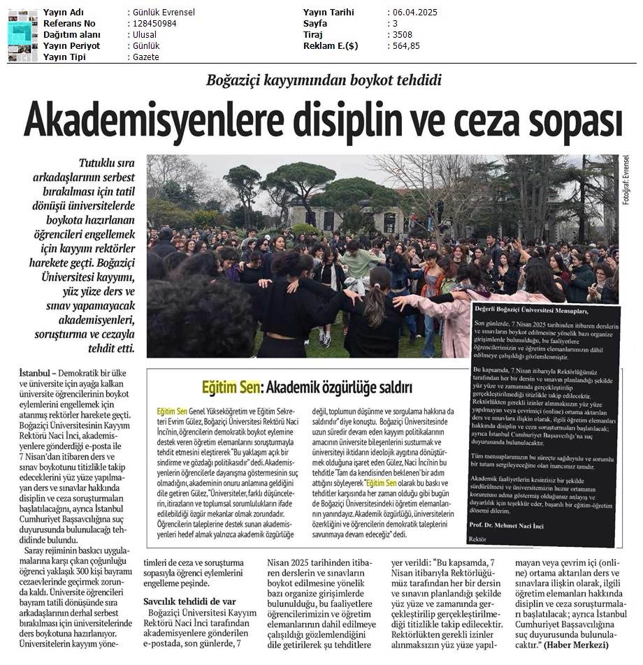 Akademisyenlere Disiplin ve Ceza Sopası / Evrensel