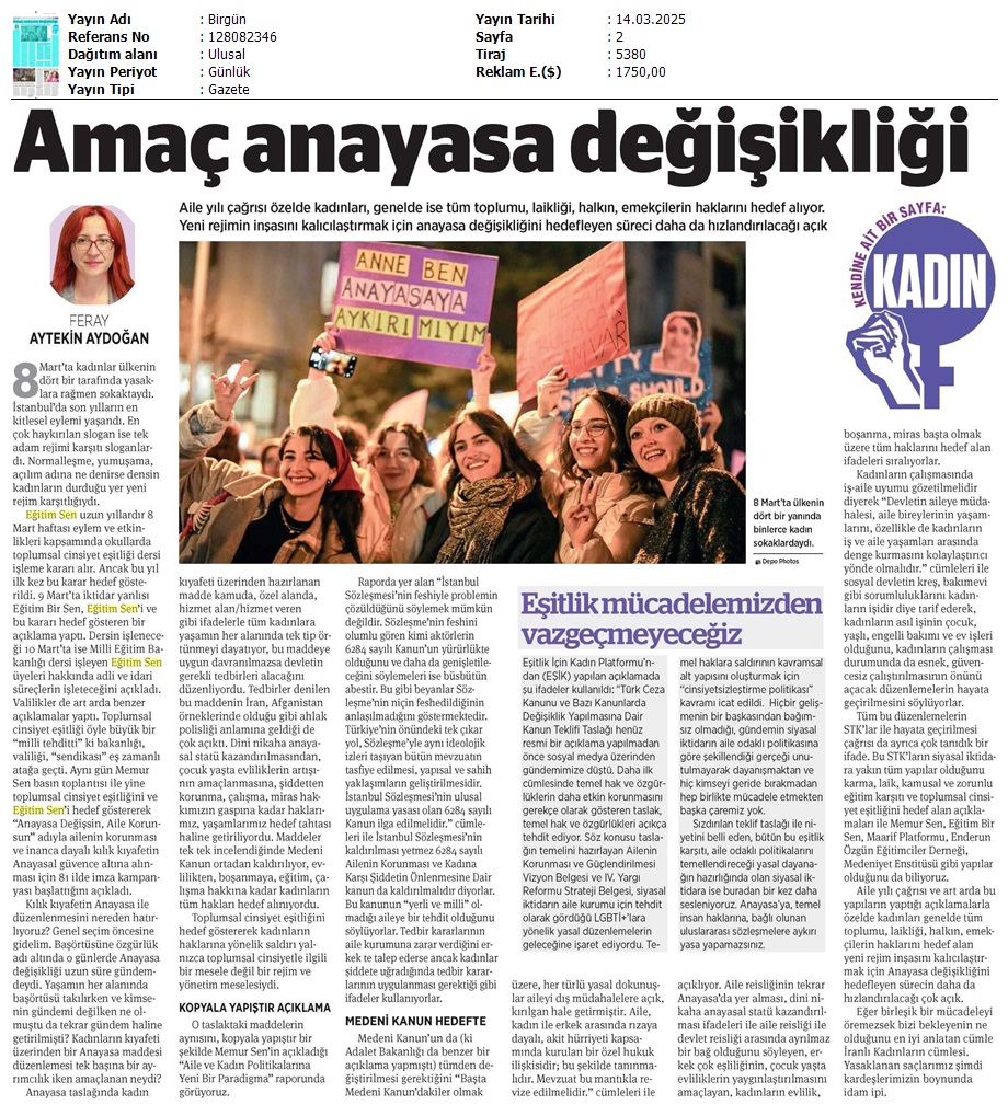 Amaç Anayasa Değişikliği / Birgün