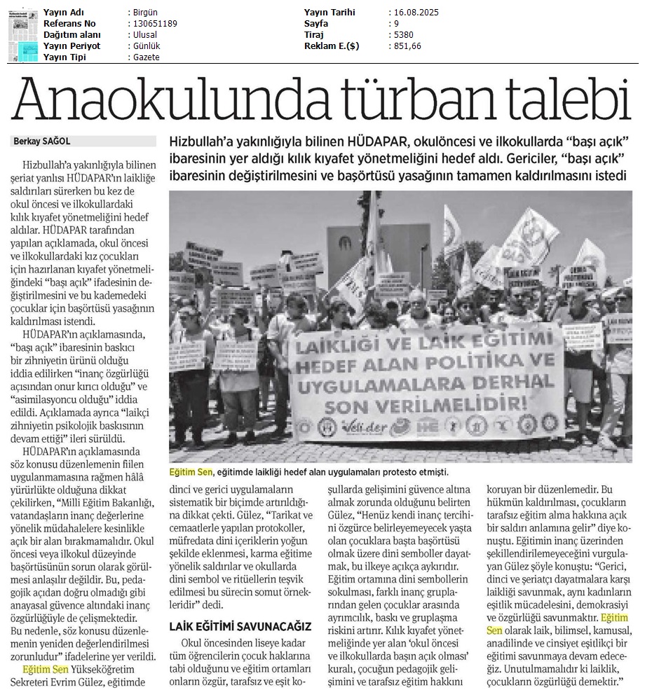 Anaokulunda Türban Talebi / Birgün