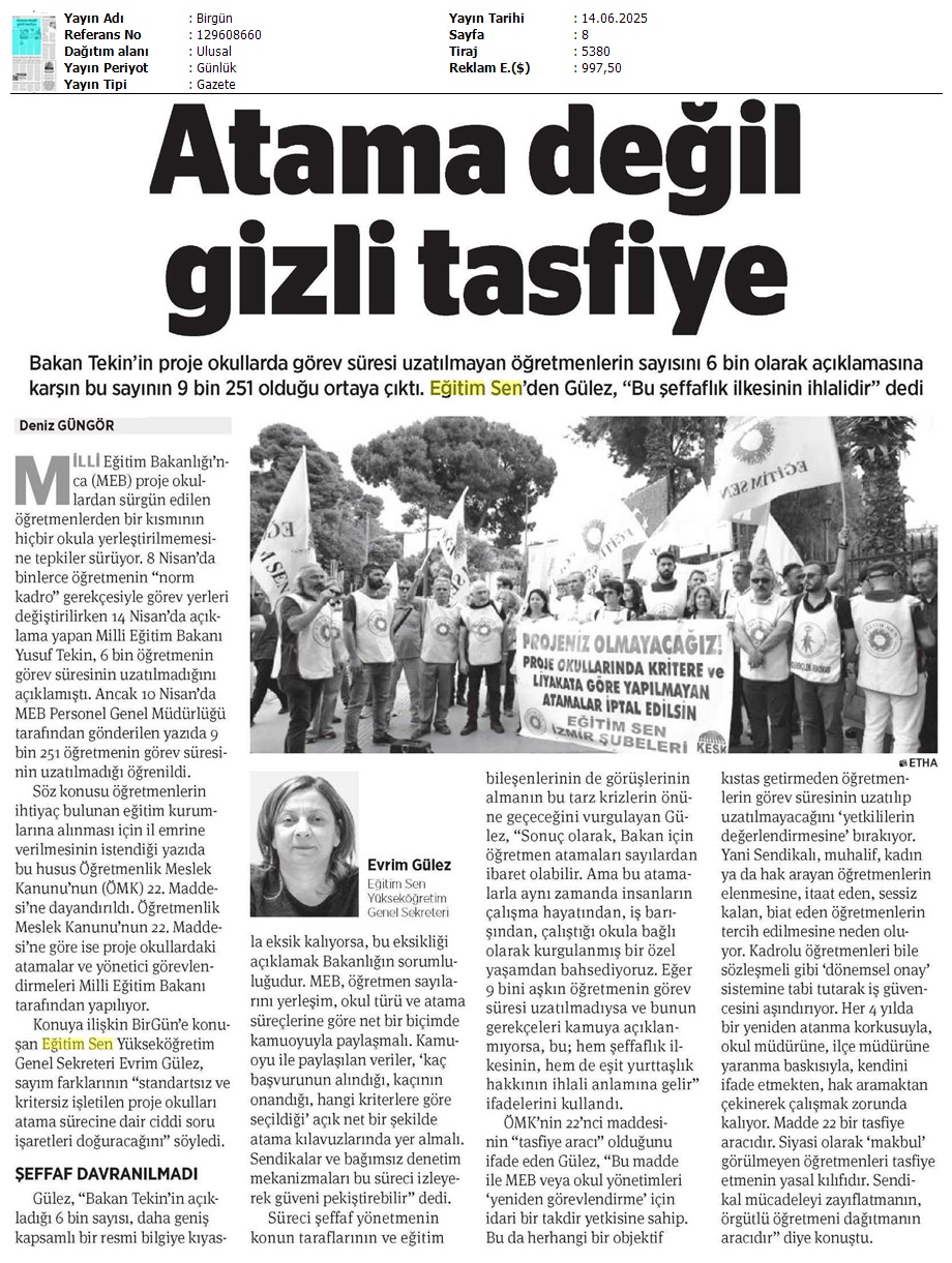 Atama Değil Gizli Tasfiye / Birgün