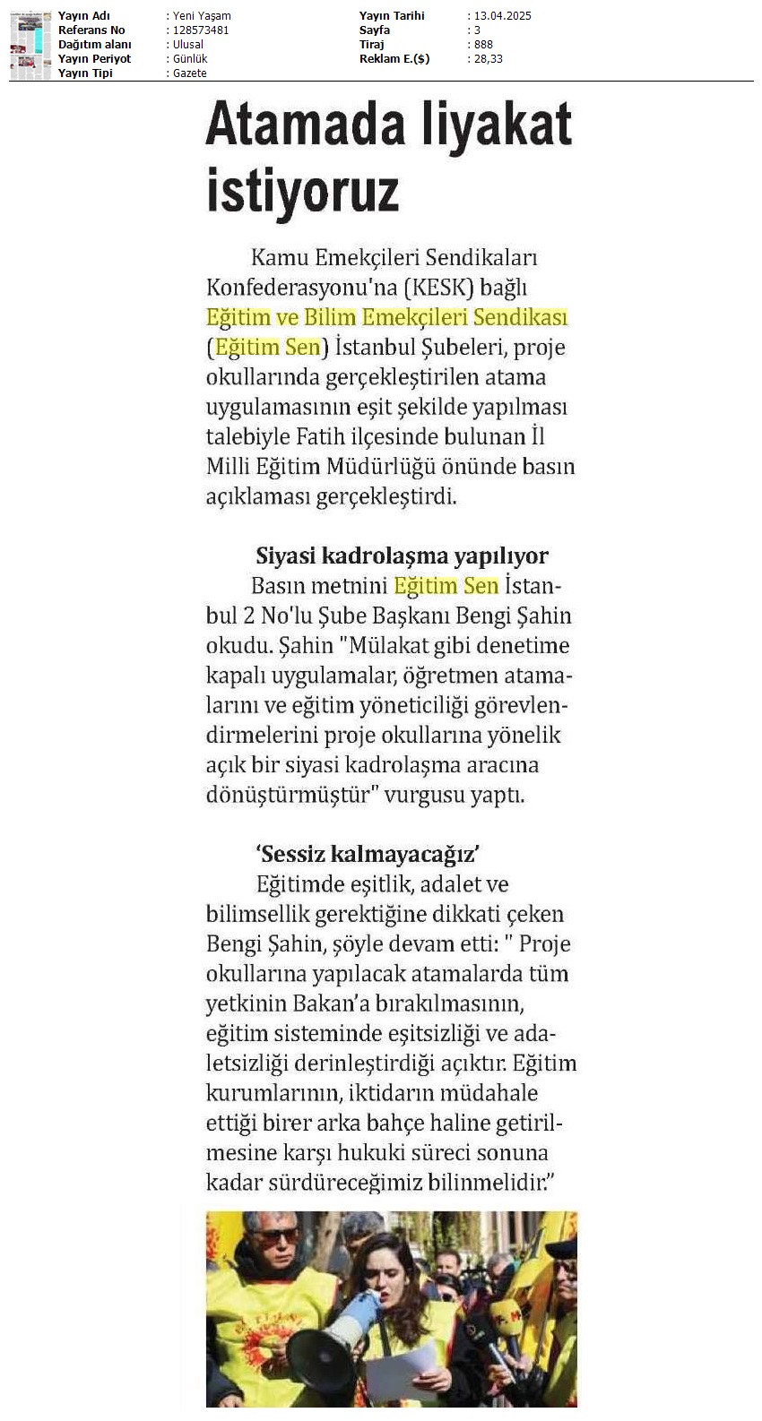 Atamada Liyakat İstiyoruz / Yeni Yaşam